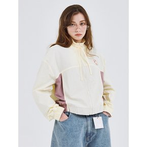 Color block string two-way embroidered track zip-up jacket [cream]