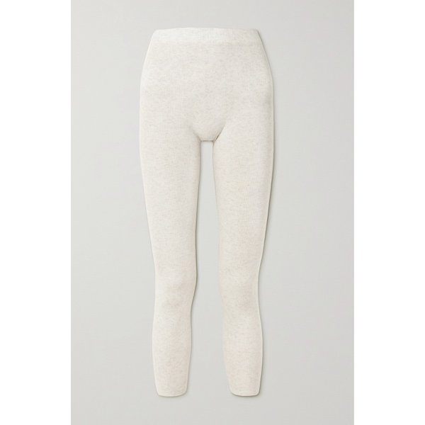 Cropped Metallic Ribbed-knit Leggings 화이트