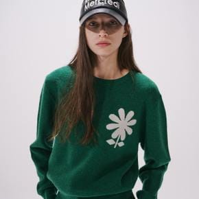 [마르디메르크디악티프] CASHMERE BLENDED PULLOVER EMOJI FLOWER_GREEN IVORY/ AFK33KPO008GNIV