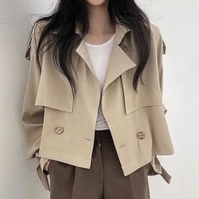 여성 봄 가을 숏 트렌치자켓 더블 단추 크롭 기장_20641582