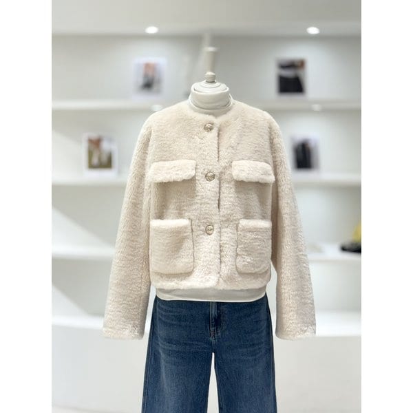 [여주점] 여성 인조퍼 라운드 포켓 자켓 (L254PSG753)