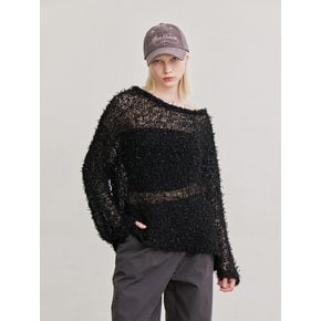 HAIRY ONE SHOULDER KNIT TOP (BLACK)