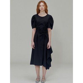 Ribbon pin tuck shirring dress_Black