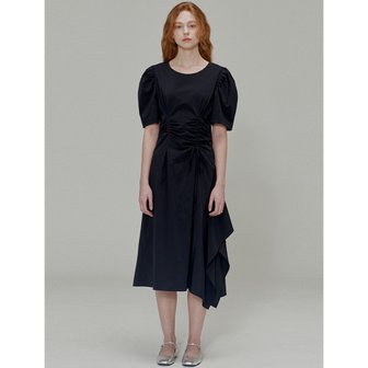 오프닝선샤인 Ribbon pin tuck shirring dress_Black