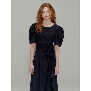 Ribbon pin tuck shirring dress_Black