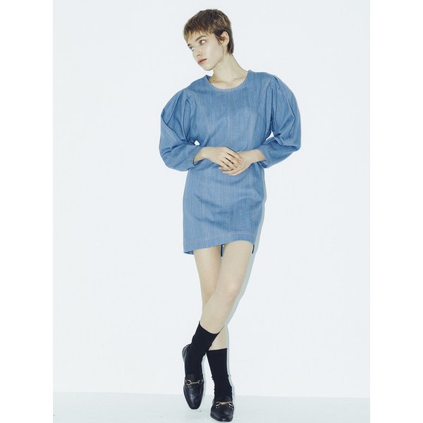 [리퍼브] Denim Stitch Mini Dress - Blue