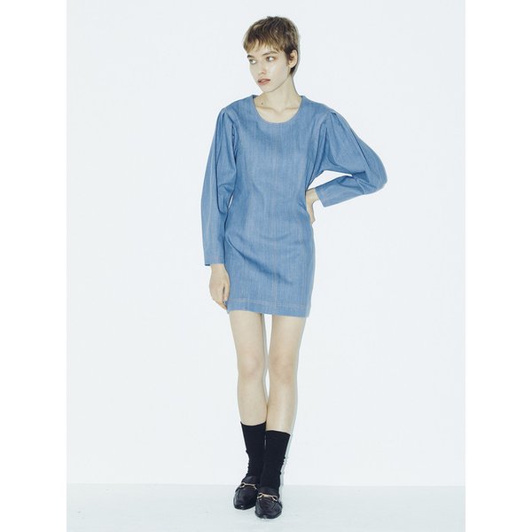 [리퍼브] Denim Stitch Mini Dress - Blue