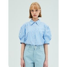 Puff Short Sleeve Check Blouse_Blue