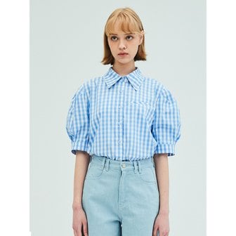 오프닝선샤인 Puff Short Sleeve Check Blouse_Blue