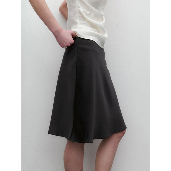 Glow Satin Midi Skirt (Black)