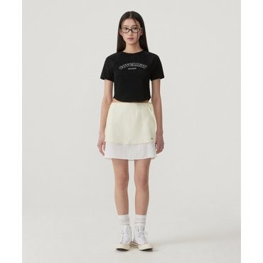 커버낫 우먼 베이비핏 아치 쿠퍼로고 셔링 티셔츠 Black CO2502ST81BK