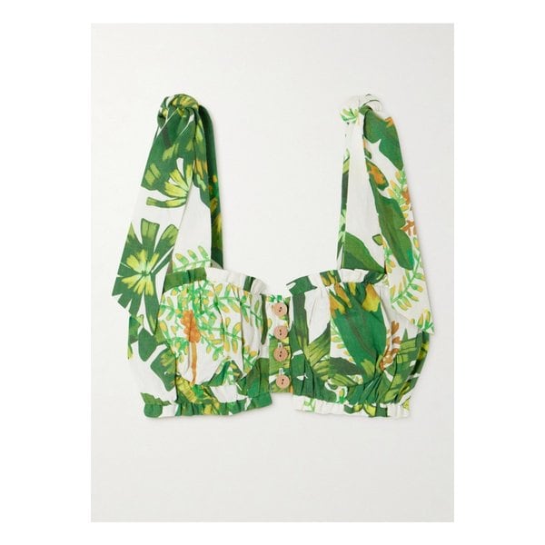 팜리오 트로피컬 포레스트 크롭 린넨 프린트 탑 그린 1647597333470679