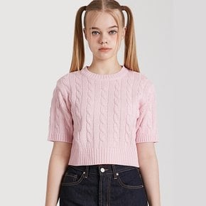 CABLE CROPPED SWEATER_PINK