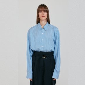 ZANCY Oversized Shirt with Brooch - Sky Blue Stripe