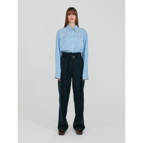 ZANCY Oversized Shirt with Brooch - Sky Blue Stripe