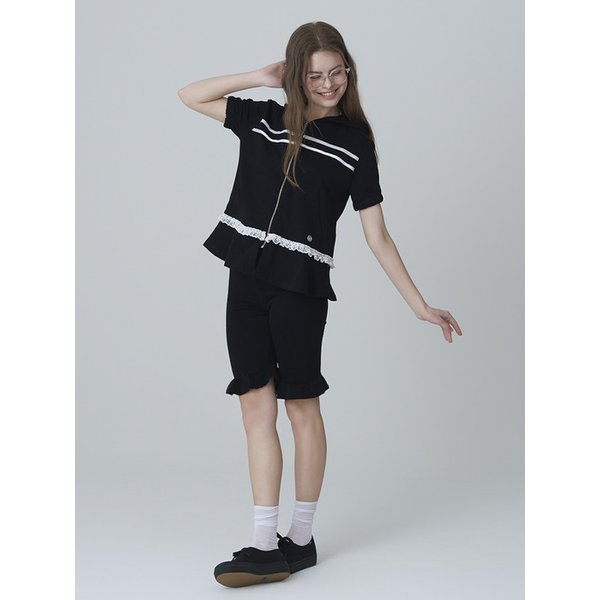 ABELLE FRILL LEGGINGS PANTS - BLACK