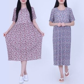 여성 봄 여름 냉장고 플리츠 원피스 촌캉스 꽃 주름 반팔 꽃무늬 중년 77 88 99