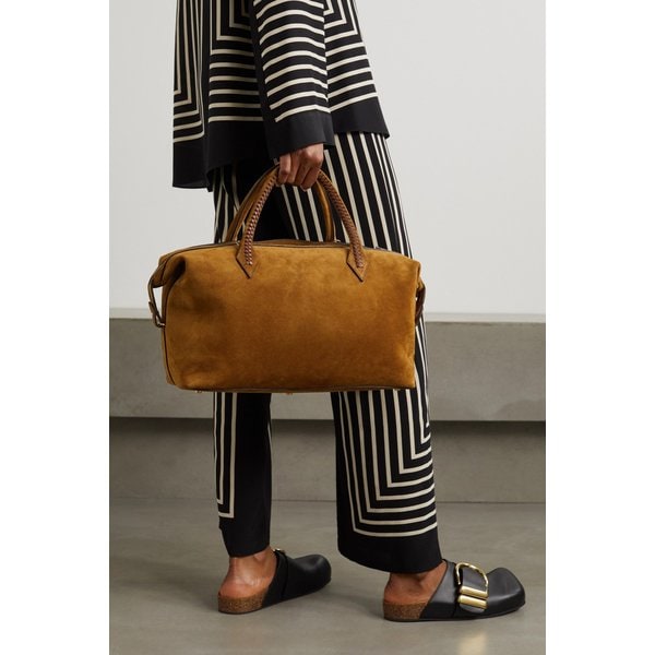 Perriand City Medium Braided Leather-trimmed Suede Tote 브라운