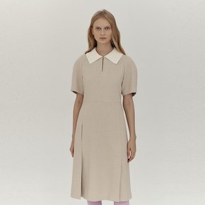 Knit Collar Volume Dress_L/BEIGE