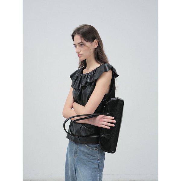 [리퍼브] 25 Fall_ Black Fake Leather Ruffle Top