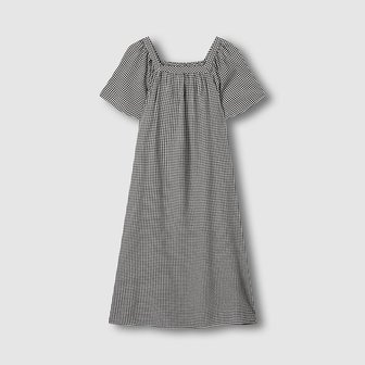 JAJU 여 레이온 코튼 시어서커 반팔 파자마 원피스 J206203070097