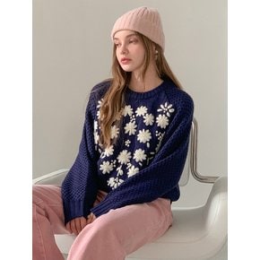 Flower Embroidered Waffle Knit (2colors) VKNIT_004