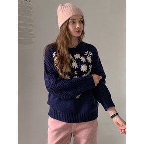 Flower Embroidered Waffle Knit (2colors) VKNIT_004