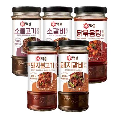  CJ 백설 양념 290g 5종 각 1개씩 총 5개(소불고기+소갈비+돼지불고기+돼지갈비+닭볶음탕)