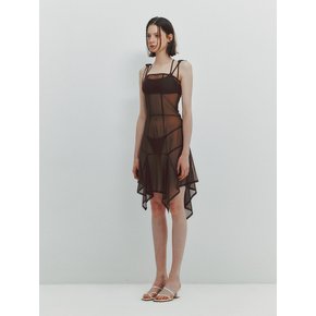 ASYMMETRIC MESH DRESS - BROWN