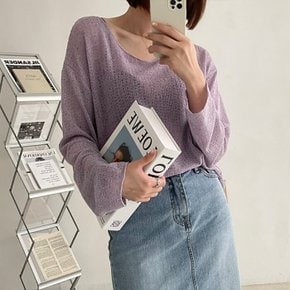 / 젤라틴 스판 루즈핏 시스루 니트 티셔츠 긴팔 t