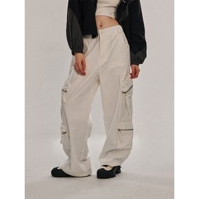 Cotton Banding Wide Double Zip Pocket Cargo Pants [Ivory]