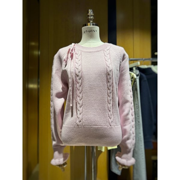 [시흥점] 여성 꽈배기 러플 리본포인트 니트 탑 (ES1JK100)