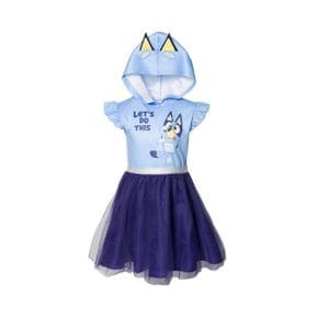 키즈 Bluey 걸즈 메쉬 Cosplay 숏슬리브 반팔 드레스 원피스 블루 Toddler 차일드 - 블루 834988