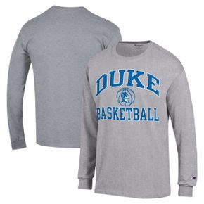 4808253 Champion Mens Heather Gray Duke Blue Devils Basketball Icon Long Sleeve T-Shirt