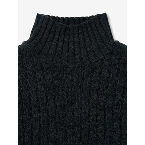 RIBBED CASHMERE TURTLE NECK SWEATER_CHARCOAL