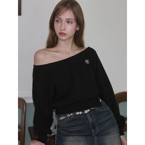 Side Slit Off shoulder Sweatshirt [Black]