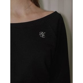 Side Slit Off shoulder Sweatshirt [Black]