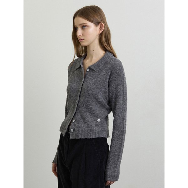 알파카 부클 카라 니트 가디건 - 그레이
