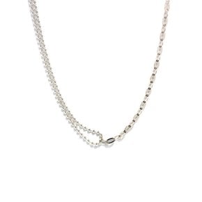 [In518]Unbal Big Oval Silver Necklace