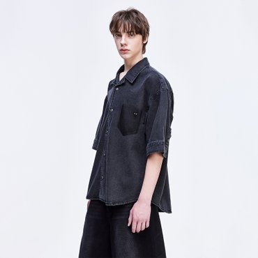 송지오 지제로 오픈 카라 데님 하프 셔츠 그레이 SH3SH821GY