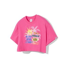 CBDUWTS013HP 우먼 SUNSHINE PARADISE 크롭 반팔 티셔츠 핫핑크 4083303