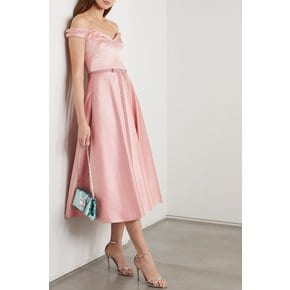 Off-the-shoulder Velvet-trimmed Duchesse-satin Midi Dress 앤티크 로즈