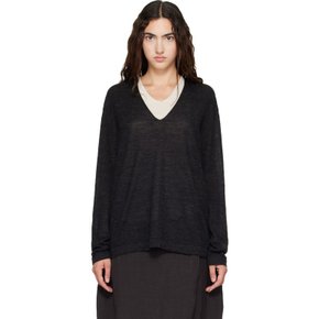 블랙 파인 로우 브이넥 스웨터 AW26T3014Y324 Black Melange Bm01