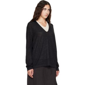 블랙 파인 로우 브이넥 스웨터 AW26T3014Y324 Black Melange Bm01