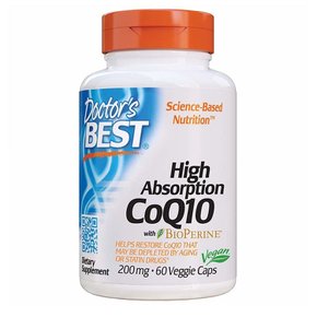 [해외직구]닥터스베스트 하이 앱소션 코큐텐 바이오페린 200mg 60베지캡 비건/ Doctor`s Best CoQ10 BioPerine