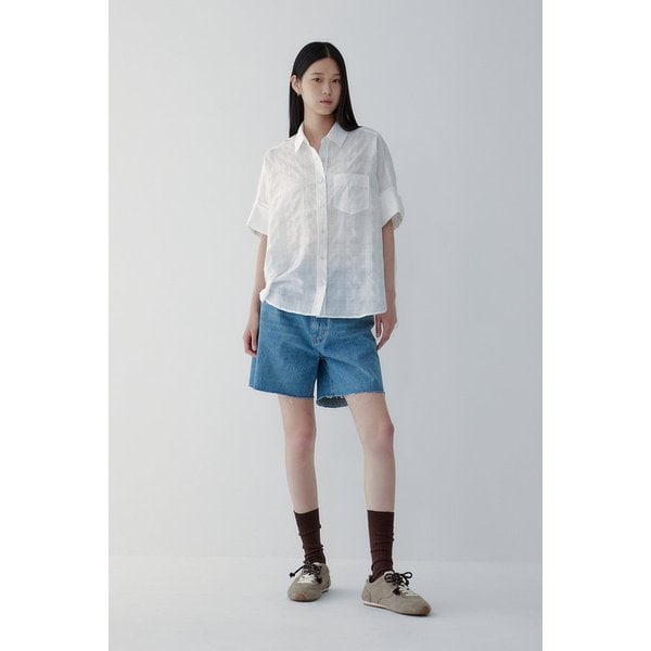 크링클 로고 자수 포켓 블라우스 7115360707101