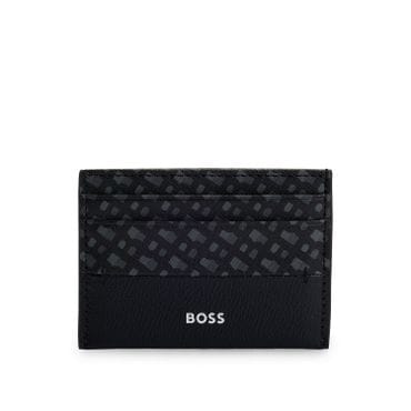 BOSS [WI24] 실버 포일 로고 모노그램 가죽 카드 홀더 블랙(50529531001)