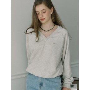 V-neck Cotton Sweatshirt - Oatmeal