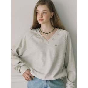 V-neck Cotton Sweatshirt - Oatmeal