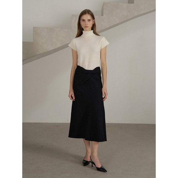 트위스트 헴라인  세미 머메이드  스커트 - 블랙